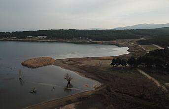 Bilecik'teki Pelitözü Göleti'nde yağış azlığı nedeniyle sular 30 metre çekildi