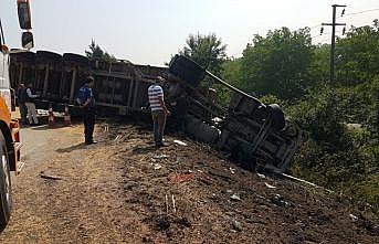 Anadolu Otoyolu'nda soya fasulyesi yüklü tır devrildi: 1 yaralı