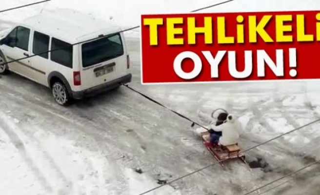 Afyonkarahisar’da araç ve kızakla tehlikeli oyun