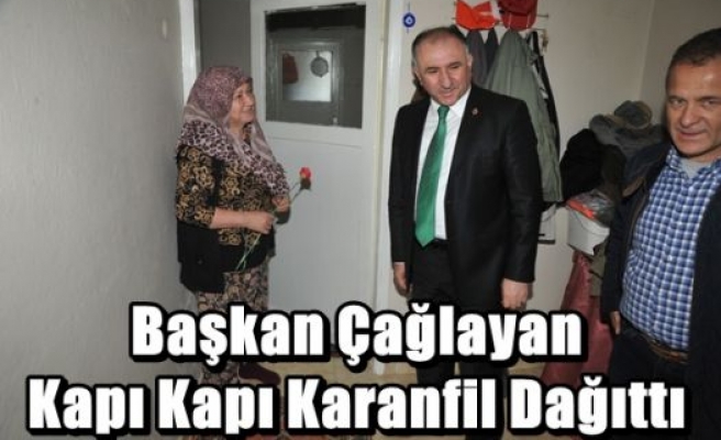 Başkan Çağlayan Kapı Kapı Karanfil Dağıttı