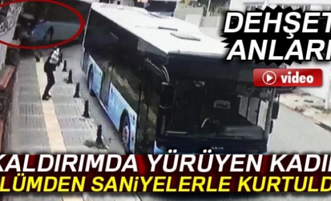 Halk otobüsü okul duvarında asılı kaldı