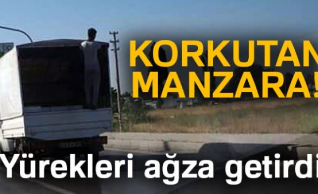 Kamyonda tehlikeli yolculuk!