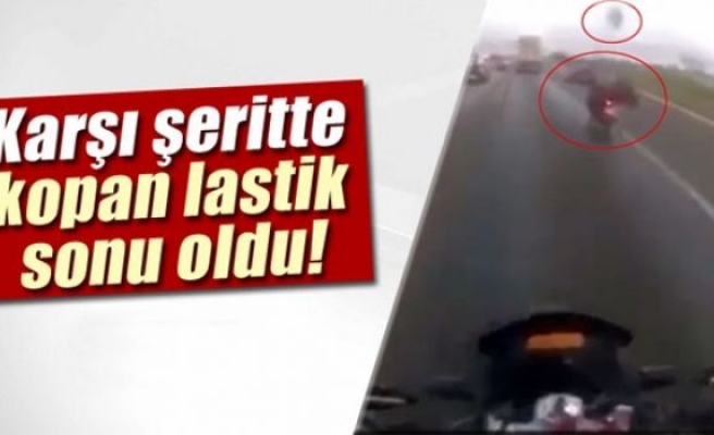 Karşı şeritte kopan lastik sonu oldu !