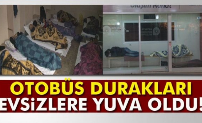 Otobüs durakları evsizlere yuva oldu